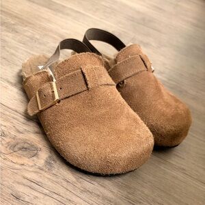 Brown Suede Kids Clogs